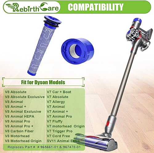 Miniatura 2 de Filtro de repuesto para aspiradora Dyson V7 V8 Animal Absolute Motorhead inalámbrica, comparado con la parte # 965661-01 y 967478-01