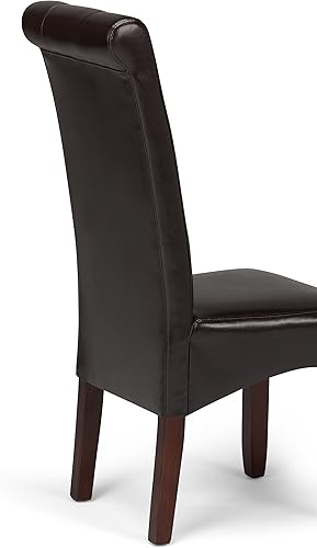 Miniatura 10 de SIMPLIHOME Cosmopolitan Parson - Silla de comedor (juego de 2), curtidor de piel sintética marrón y madera maciza, cuadrada, tapizada, para el