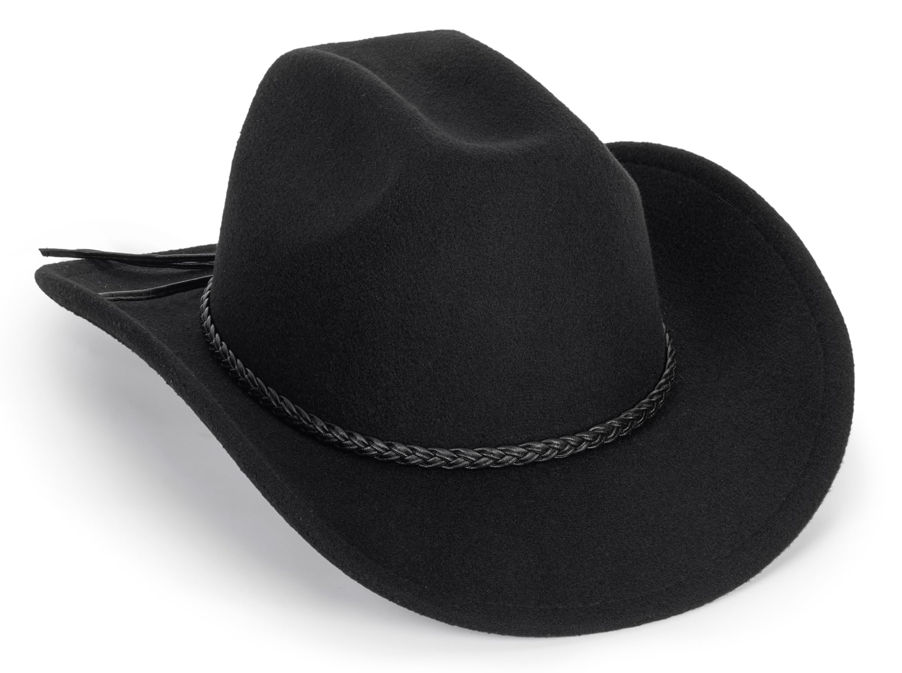 Vintage Western Cowboy Hat for Men Women - Wide Brim Cowgirl Fedora Hats with Braided Rope Band M
