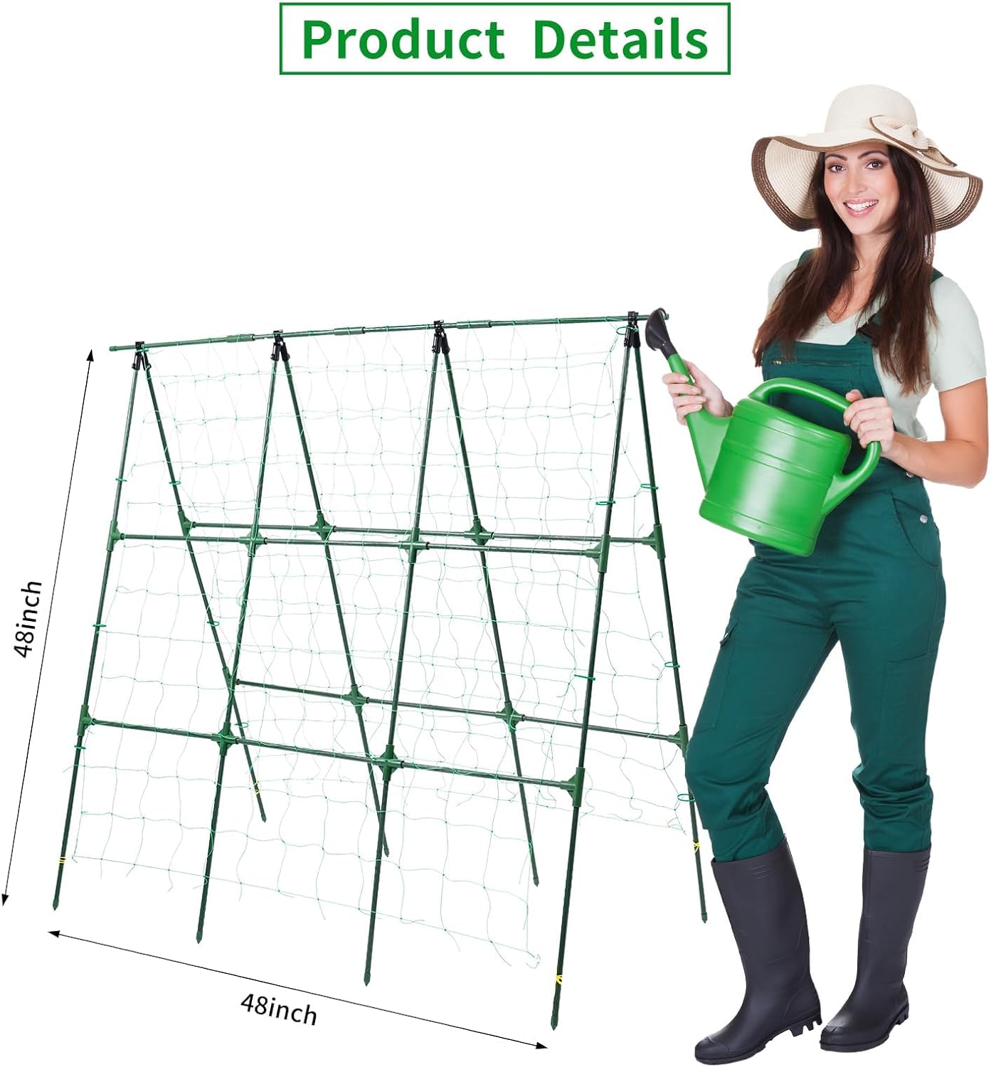 OTOSUNNY Cucumber Trellis, 50x48 inch A-Frame Garden Trellis for Climbing Plants Outdoor Support for Vegetable Vine Tomato Cucumber Trellis Raised Bed, with Netting, Green