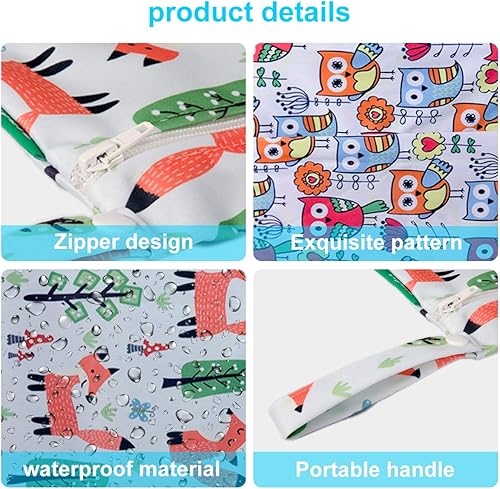 Miniatura 6 de Viyuse wet bag for swimsuit 2pcs Cloth Diaper Wet Dry Bags enlarged version Washable Waterproof Two Zippered Pockets Infant Stroller Travel Beach