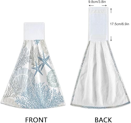 Miniatura 4 de Marine Sea Shells - Juego de 2 toallas de mano decorativas suaves y absorbentes para baño, toalla de microfibra colgante de secado rápido para el