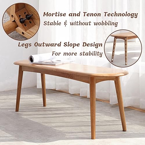 Miniatura 6 de Banco de madera de roble macizo 100% certificado FA, banco de entrada de esquina redondeada, banco de comedor funcional para entrada, dormitorio,