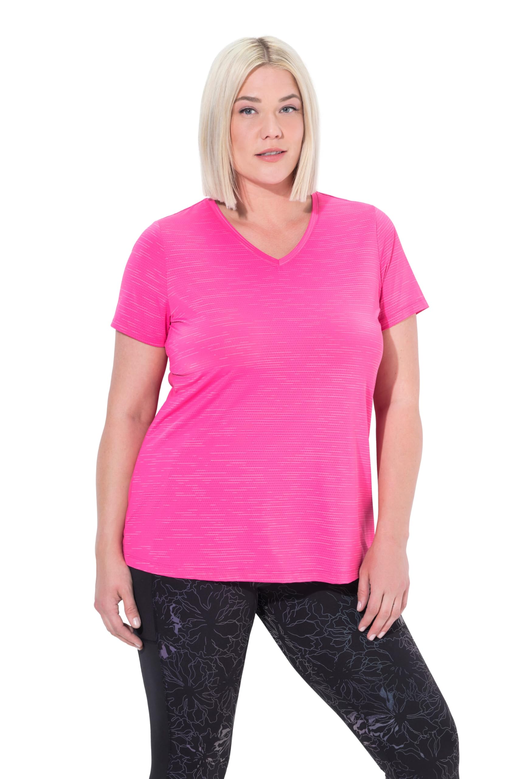 Ulla Popken Damen große Größen Übergrößen Plus Size Funktionsshirt, Mesheinsätze, V-Ausschnitt, Halbarm 840323