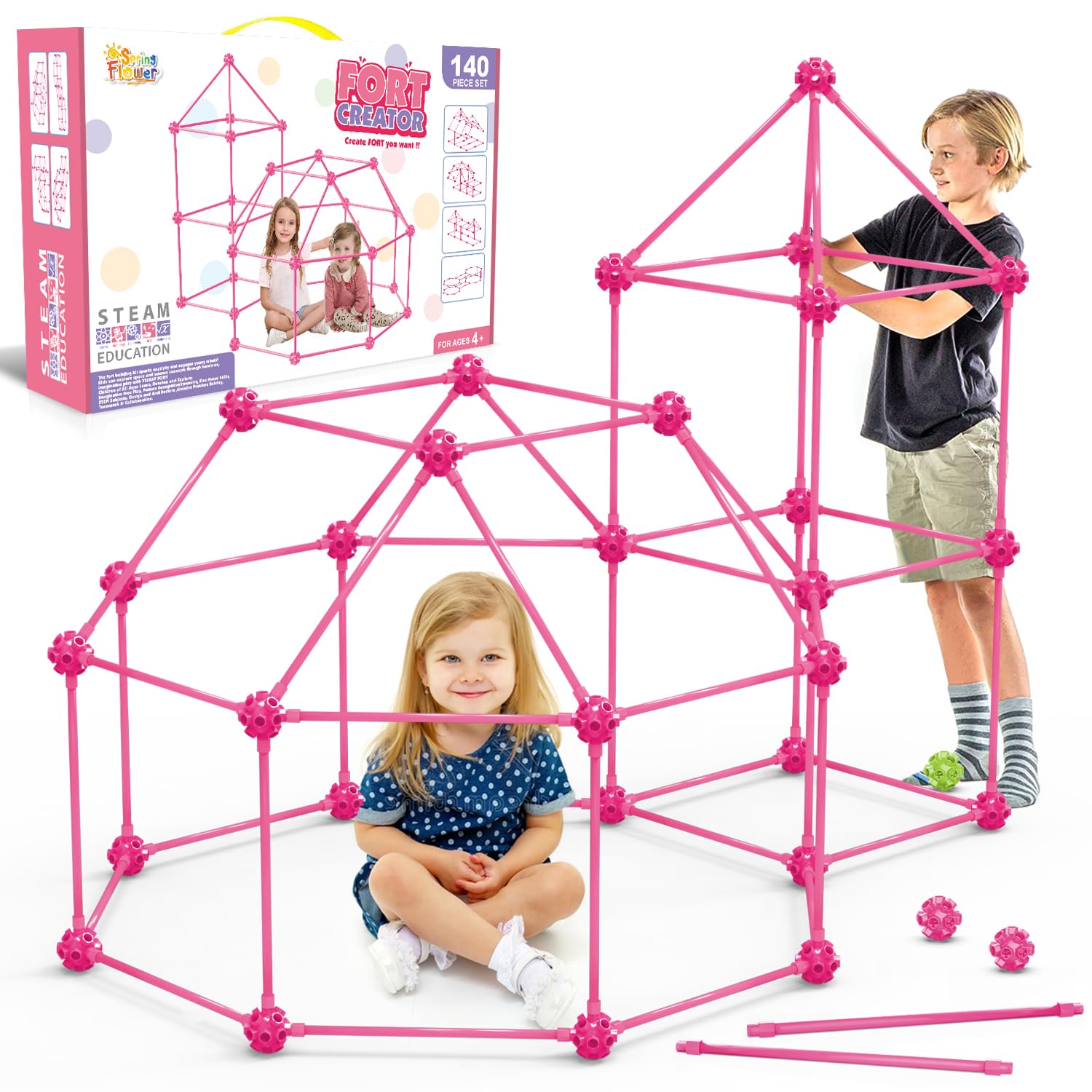 SpringFlower Fort Building Kit for Kids,STEM Construction Toys, Educational Gift for 3 4 5 6 7 8 9 10 11 12 Years Old Boys and Girls,Ultimate Creative