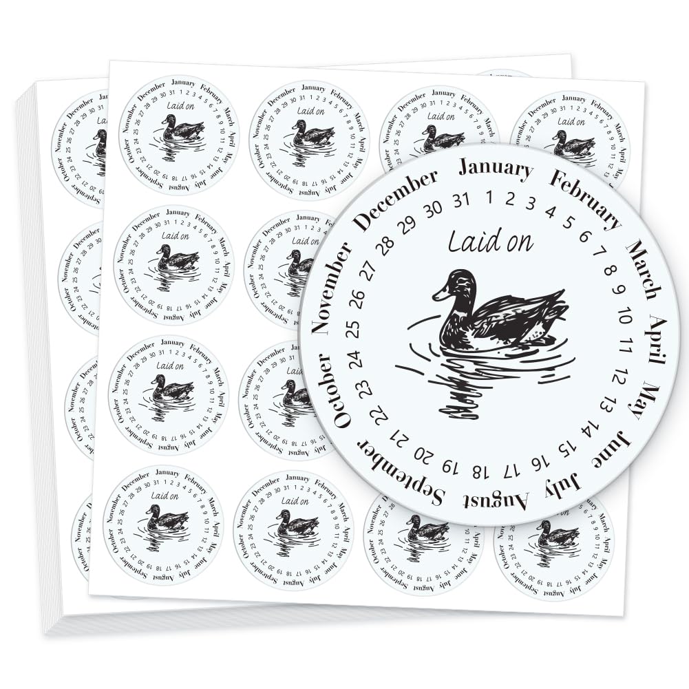 GOMAKERER 320 Pcs Duck Egg Laid on Stickers, 5cm Round Farm Fresh Eggs Sticker Round Eggs Stickers PET Adhesive Egg Packaging Sticker for Box Container Carton Farm Supplies