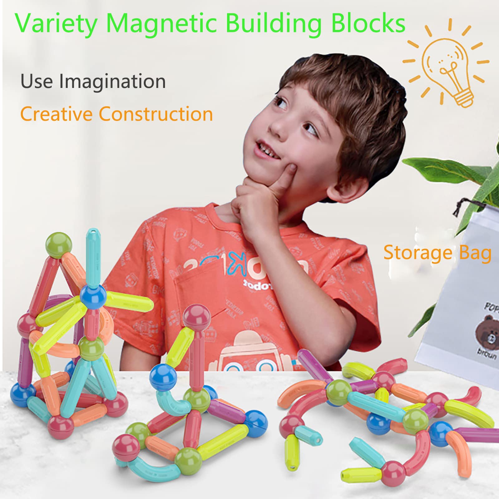 SVYHUOK Bloques de Construcción Magnéticos 3D Juguetes de Construcciones Magneticas Niños, 64 Piezas Liberar la Creatividad Más Juguetes Educativos, Juego de Imanes para Niños Reyes Magos Regalos