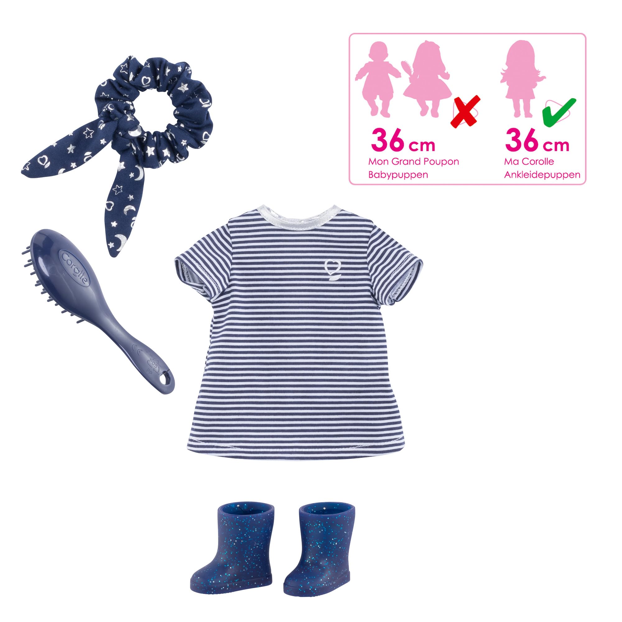 Corolle Outfit Set, 5 Teile, für alle 36cm Ma Ankleidepuppen, Haarband passt auch Kindern, ab 4 Jahre