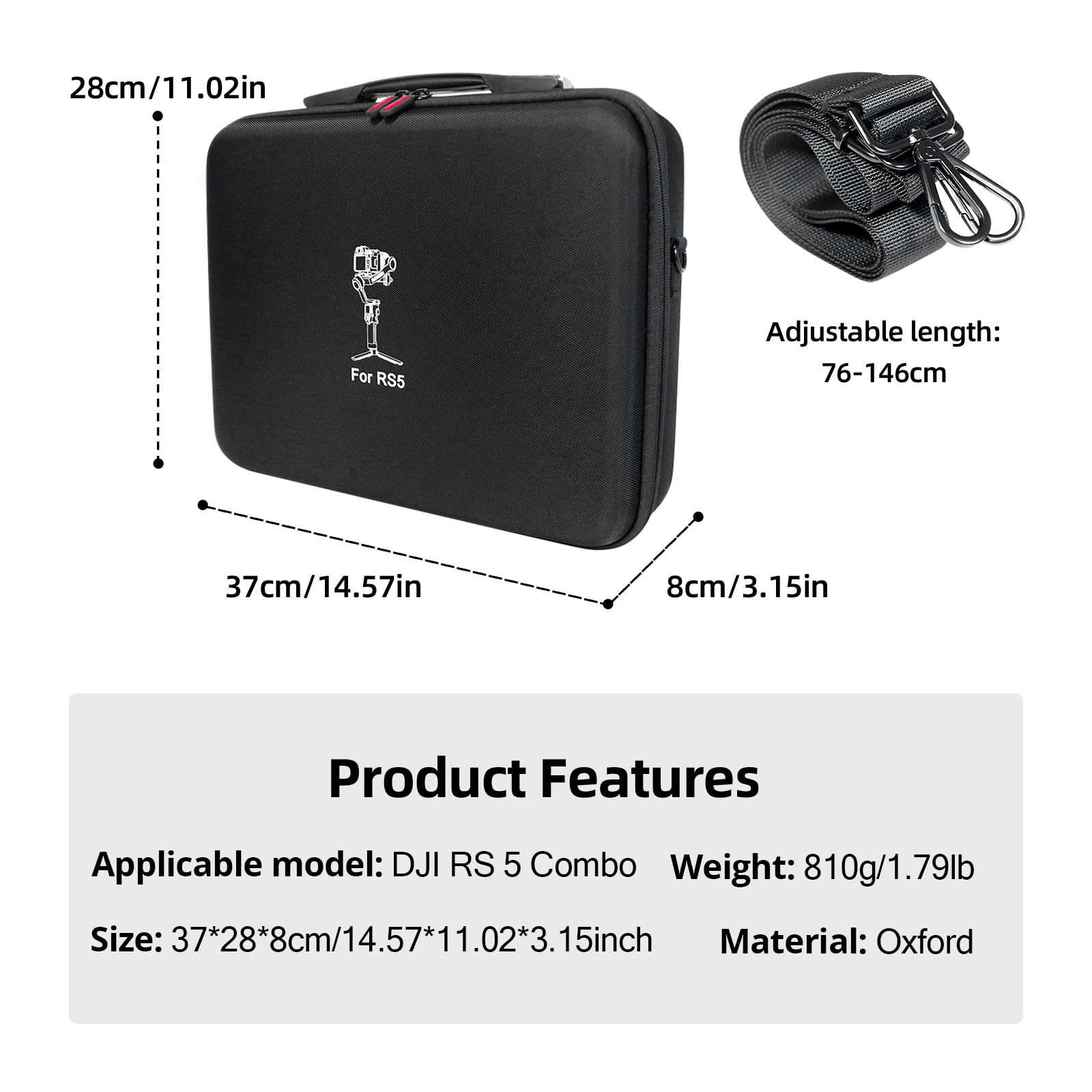 Custodia per DJI RS 5, Custodia portatile impermeabile per DJI RS 5 Combo con cintura per la spalla（Nero）