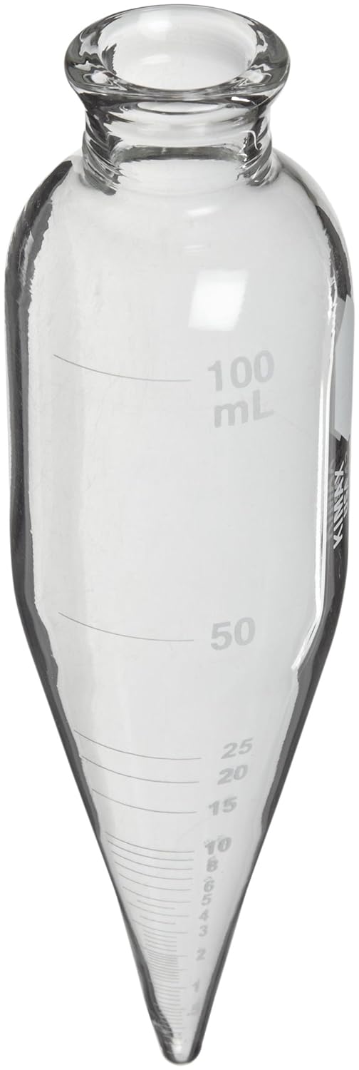 Kimax 45243-100 Glass 100mL Oil Short Cone Centrifuge Tube for Petroleum Field Testing, Calibrated 'To Contain', 6" Length, Clear, Pack of 6