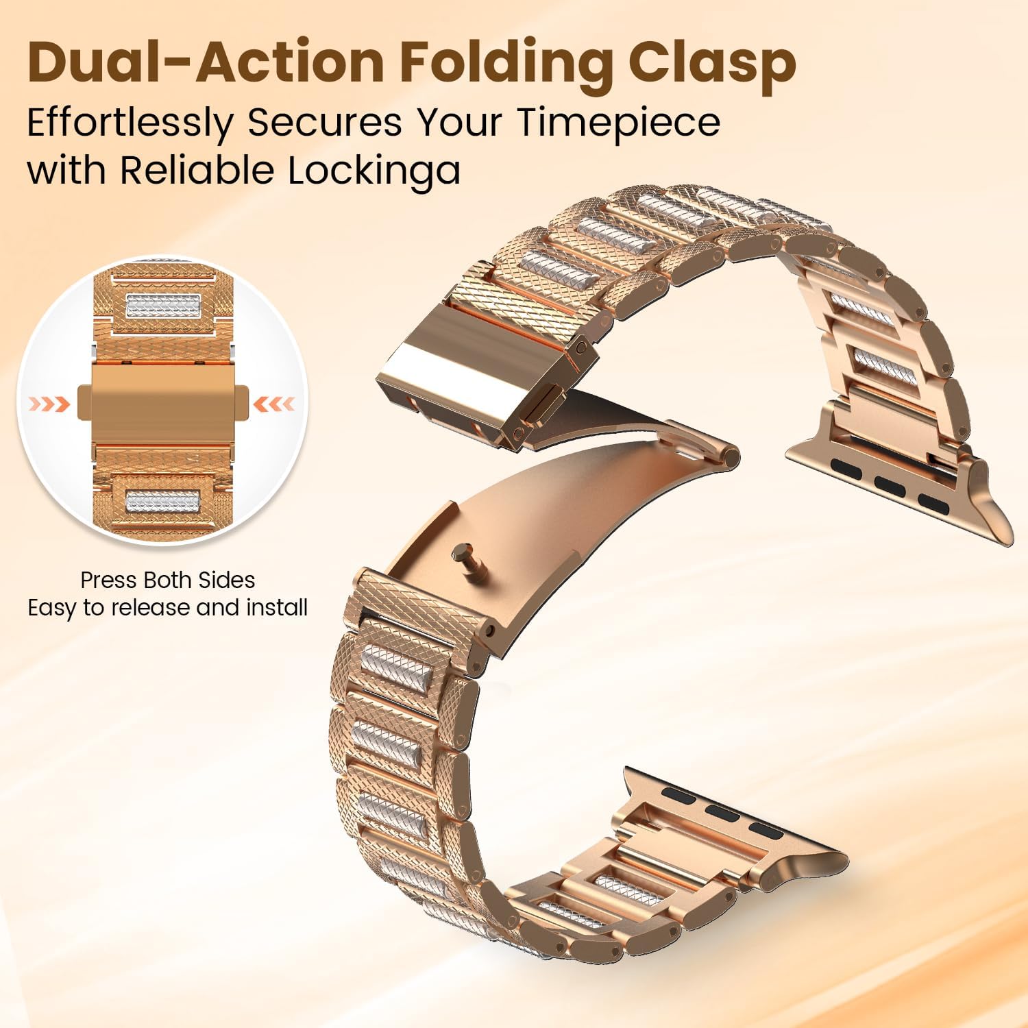 Adjustable Stainless Steel Band with Metal Rollers No Tool Quick Release Compatible with Apple Watch 38mm 40mm 41mm 42mm(Series 10/11) iWatch Wrist Straps for Series 11 SE 3 4 5 6 7 8 9 10