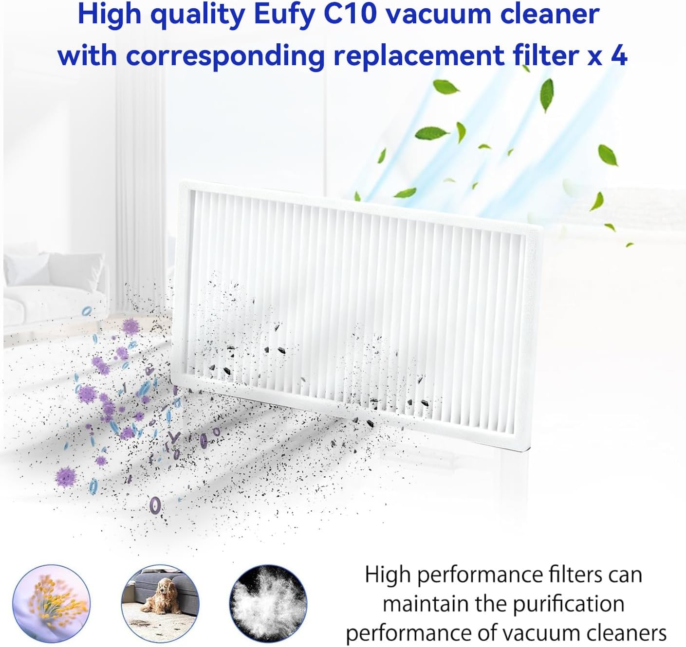 10 Pcs Replacement Parts For Eufy C10 Robot Vacuum Cleaner - C10 Accessories Kit Include 4 Washable Filters, 6 Side Brushes