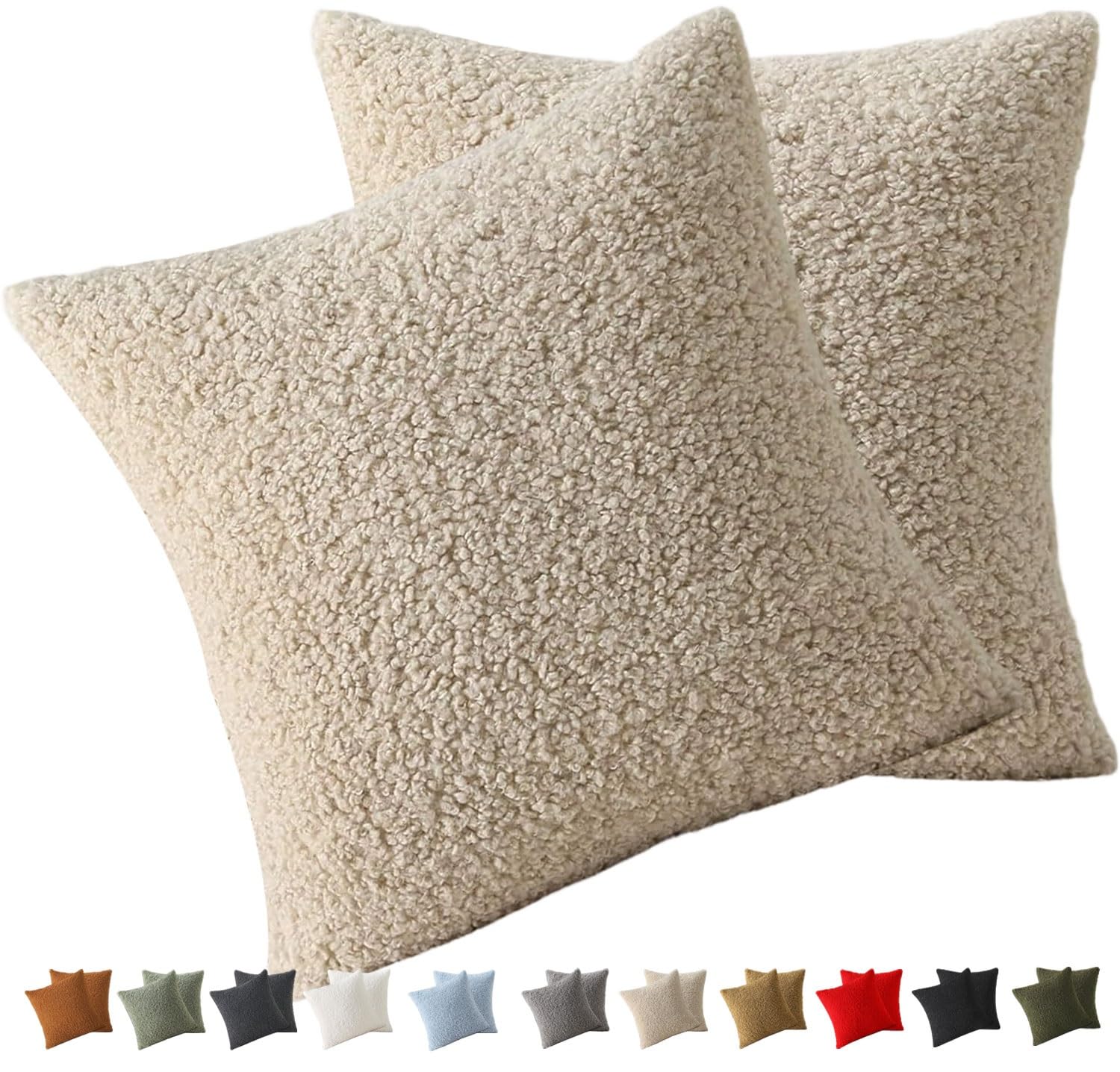 Cushion Covers 50x70 30x50 60x80 60x60 80x80 - Luxury Teddy plush Rectangle/Square Throw Pillow Cases - Decorative Soft Pillowcase for Sofa Couch Bedroom with Zipper(Light camel,30x50CM/12x20in)