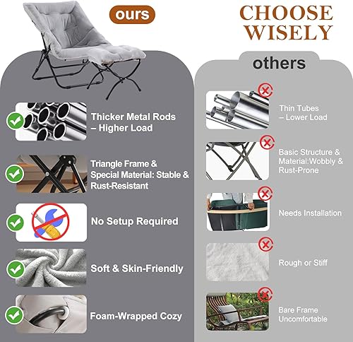 Miniatura 73 de Silla platillo, cómodas sillas de dormitorio, silla plegable de piel sintética de gran tamaño, silla plegable con marco de metal para sala de estar,