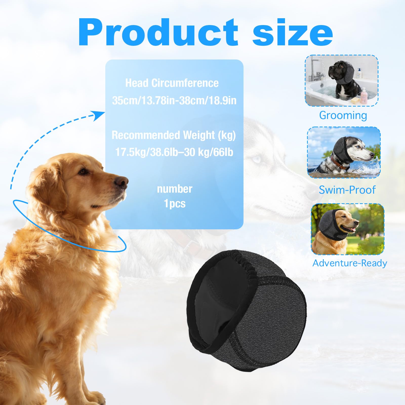 Paraorecchie per Cani Antirumore, Fascia Elastica Morbida e Traspirante con Protezione da Acqua Vento e Vibrazioni, Copri Orecchie per Bagno Asciugatura Viaggio Passeggiate