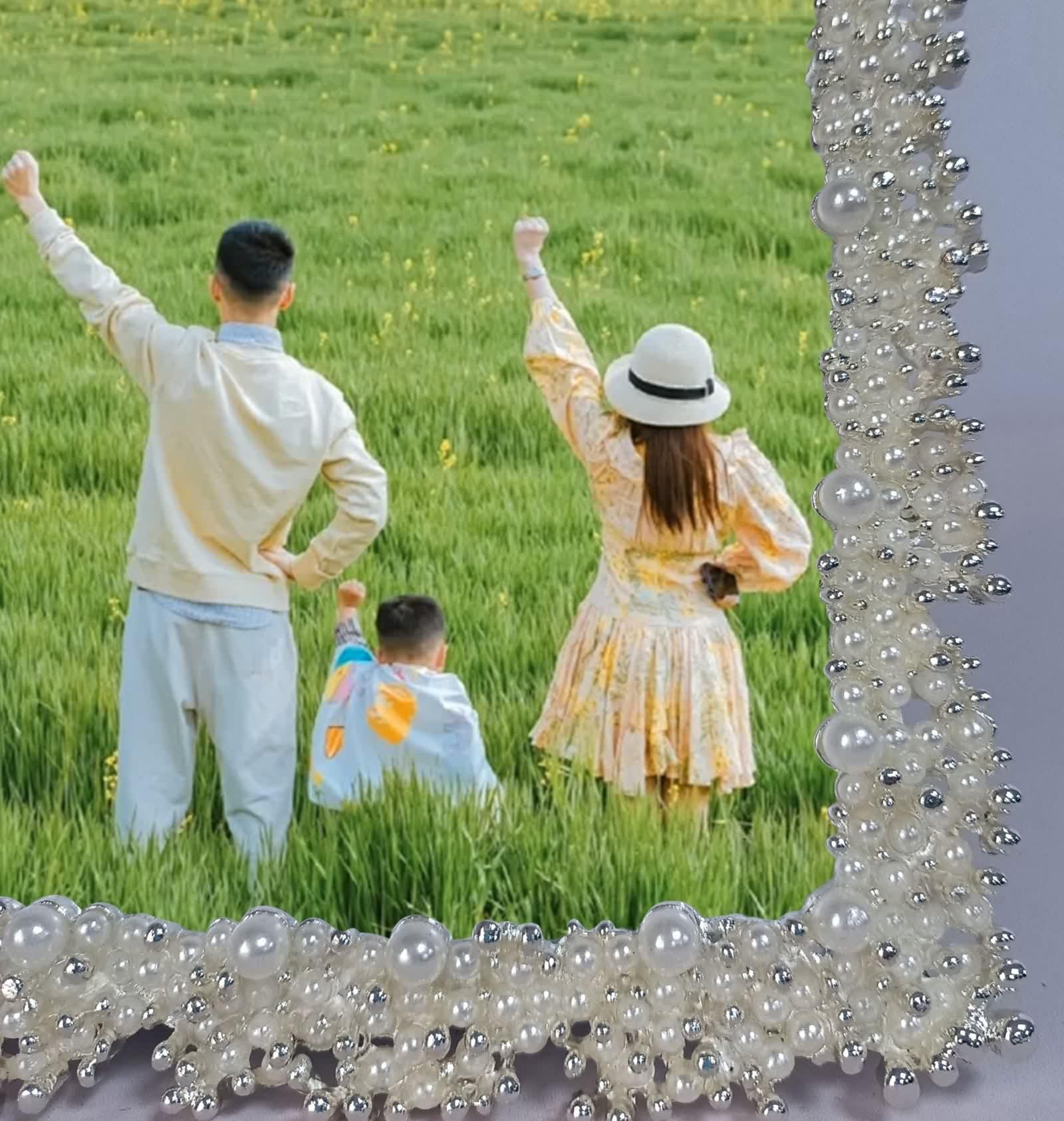 Bilderrahmen 10X15 Silber, Fotorahmen Hochzeit Rechteck mit Perlen Metall Vertikal für Tischplatte