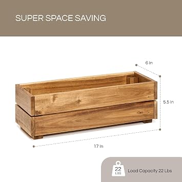 THYOI Premium Wooden Planter Box, Storage Box 17 L x6 W x5.5 H with Crate Style, Acacia Wood Flower Container, Rustic Rectangle Planter for Planting, Decor and Storage - 3 Colors (Golden Teak)