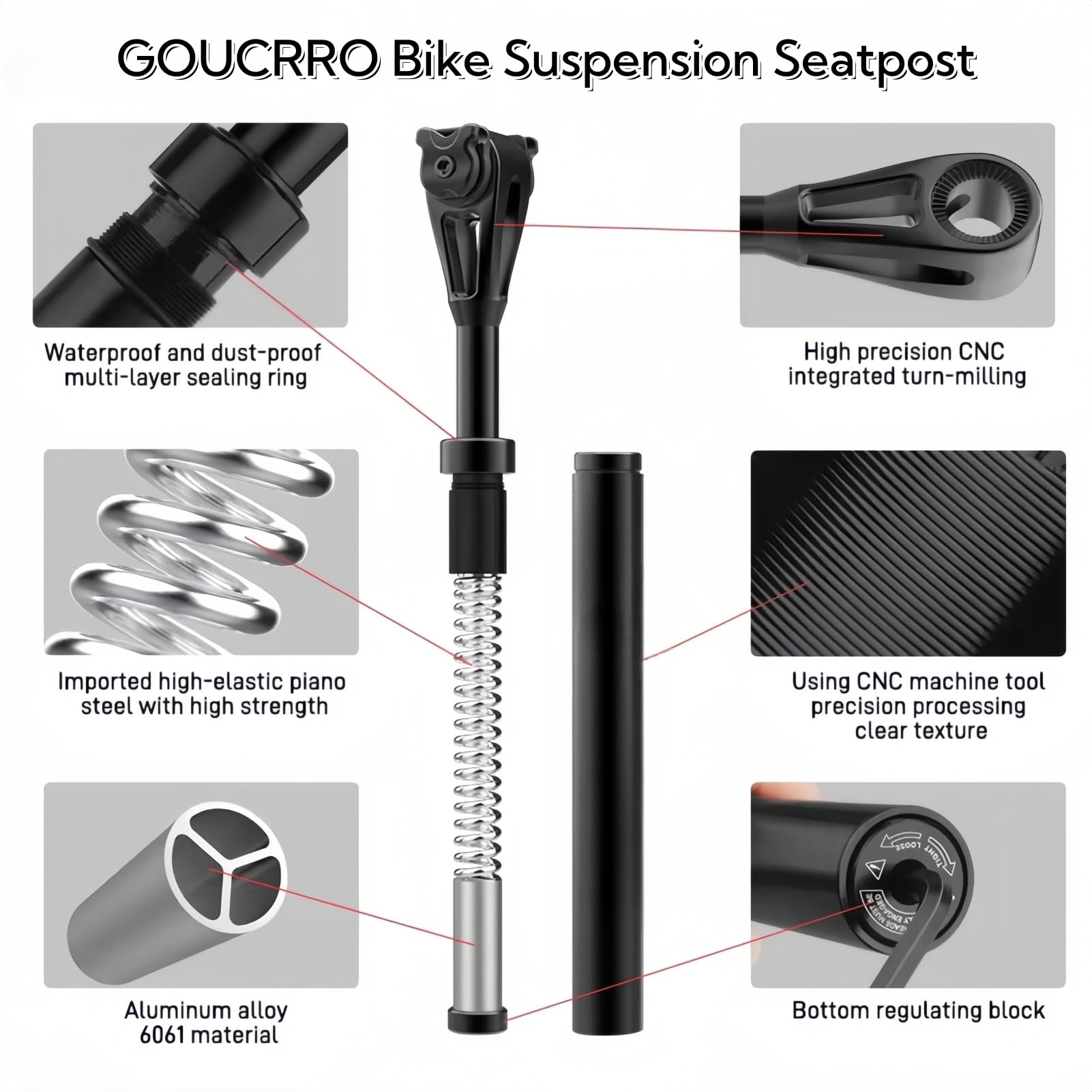 Fahrrad-Sattelstütze, Stoßdämpfer, Dämpferpfosten, 27,2/31,6 mm, Aluminiumkörper
