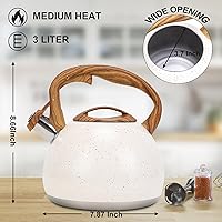 Vista 3 de Tetera, Vegoran Tetera Silbante de 100 OZ / 3 Litros, Teteras para Estufa de Acero Inoxidable Grado Alimenticio con Mango Plegable