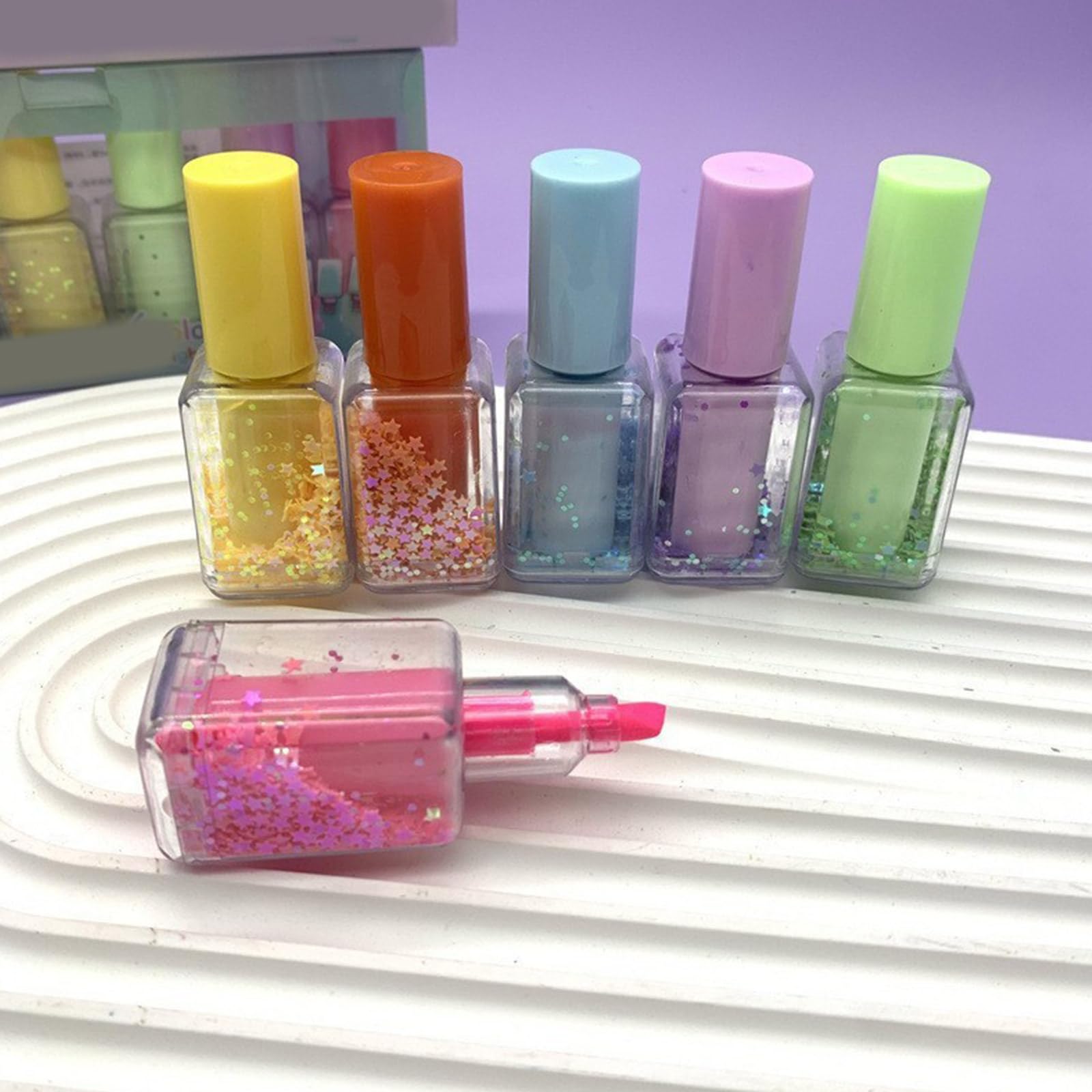 4 Pcs Nails Polish Shape Highlighter Pen Drawing Pen Highlighter Markers Highlighters Set Stationery Supplies for School