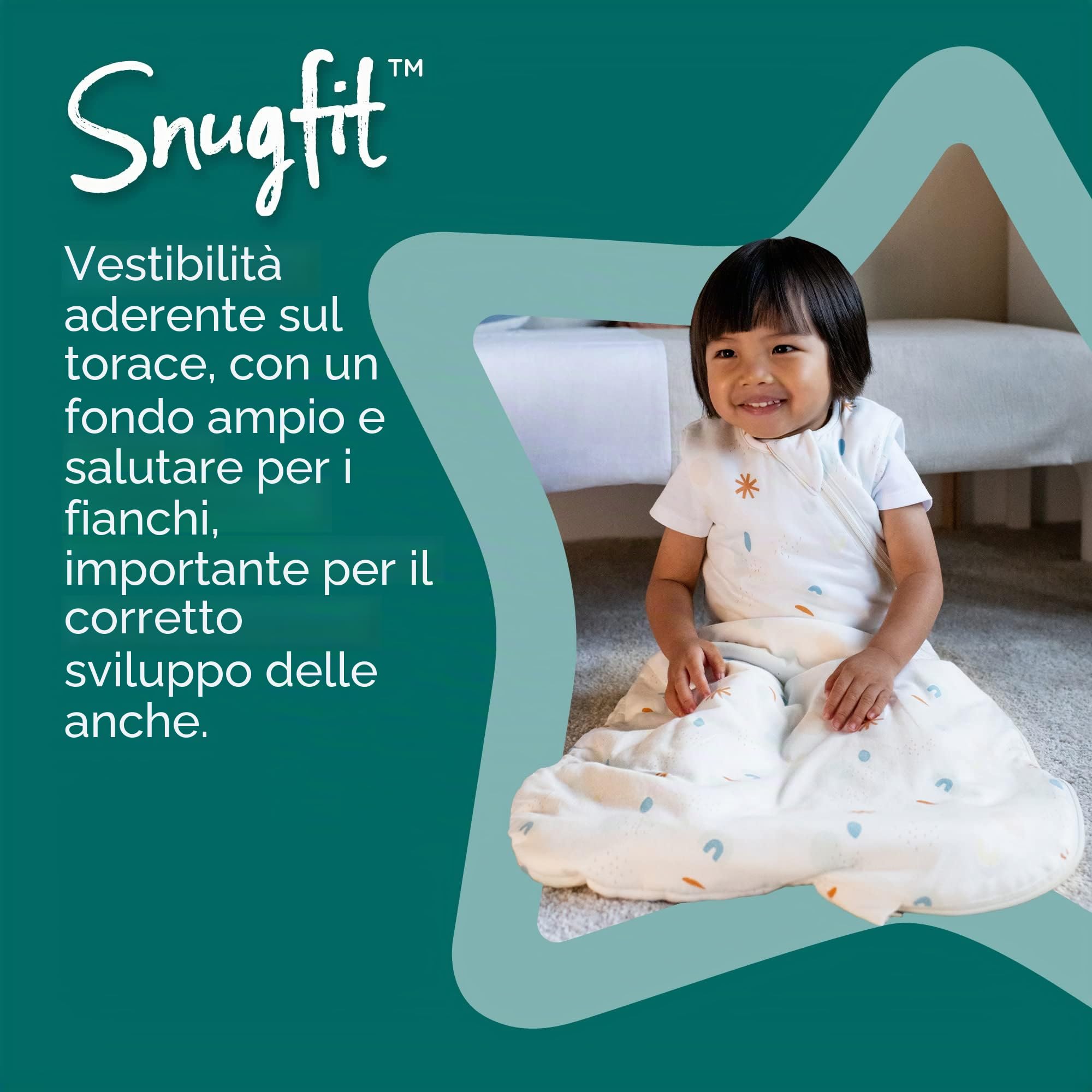 Tommee Tippee Sacco nanna per bambini, 6-18 m, 2,5 Tog per 16-20 °C, design sano per i fianchi, morbido tessuto in cotone, sacco a pelo a braccia aperte, cerniera dal basso verso l'alto
