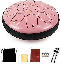 Essenza 11 Notes 6 Inch Soft Pink Alloy Steel Tongue Drum - Perfect Percussion Musical Instrument for Kids and Adults - Handpan Drum for Meditation, Yoga - Includes Mallets, Finger Picks &Travel Bag