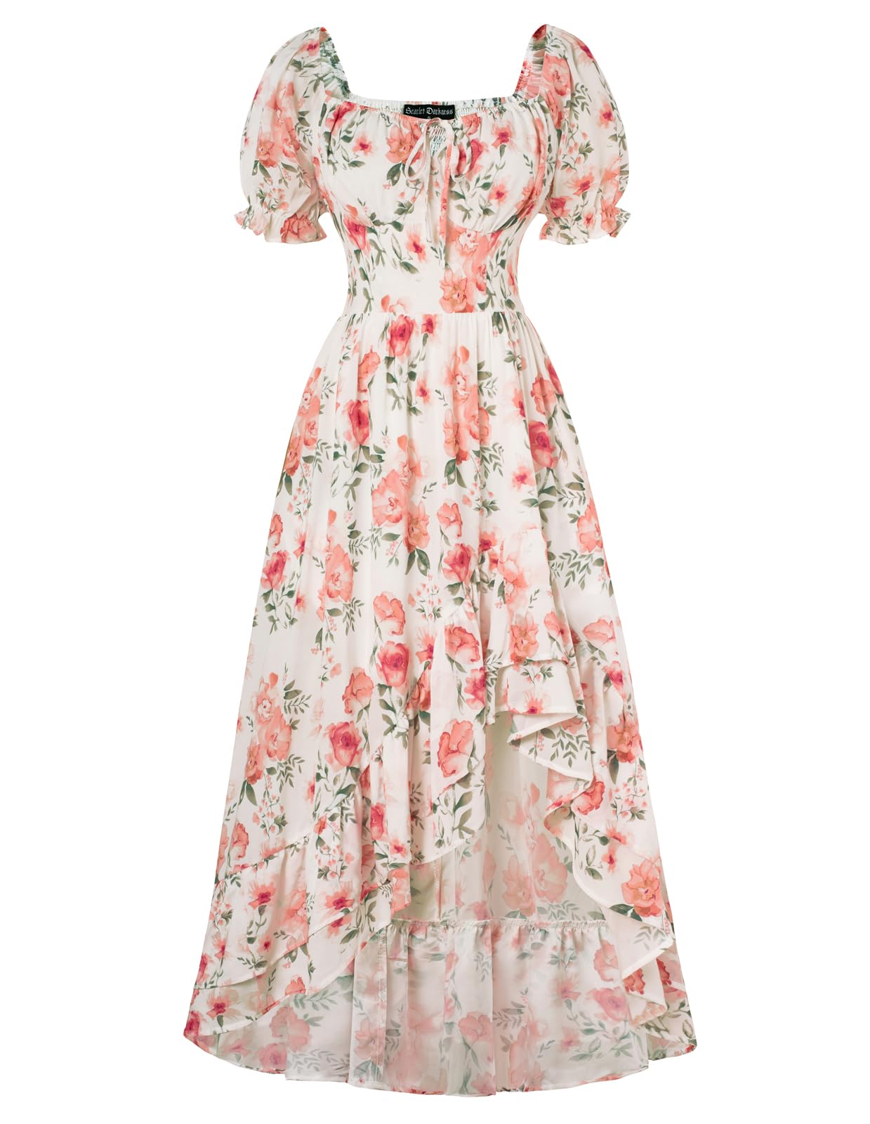 Scarlet Darkness Cottagecore Corset Dress Flowy Chiffon Floral Dresses for Women