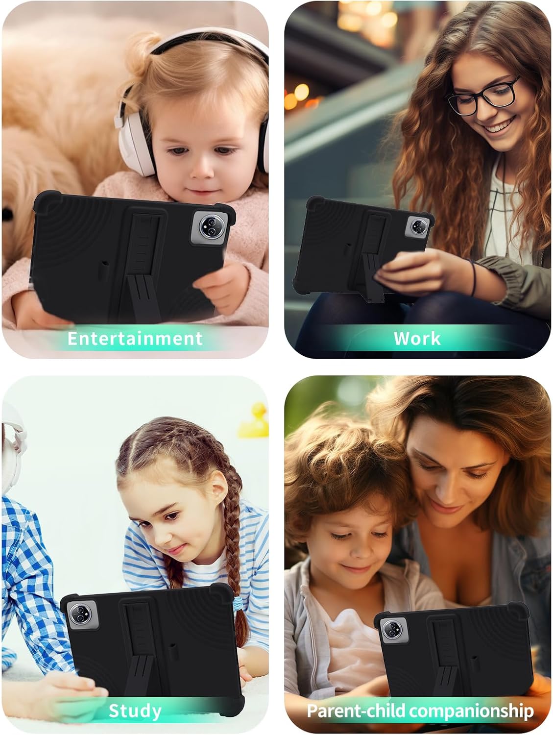 Case for Raemond K80 Tablet 10 Inch Android 15,WUNIAK Pen Slot Design Shock Proof Lightweight Stand Rubber Shell Protective Cover,Kids Friendly Soft Silicone Adjustable Stand Cove,Black image 4