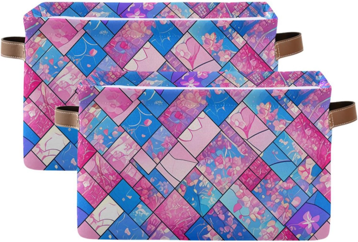 Stained Glass Anime Valentines storage baskets, foldable and waterproof foldable storage cubes baskets with sturdy handle tub Decor for closet sweater 2 pack