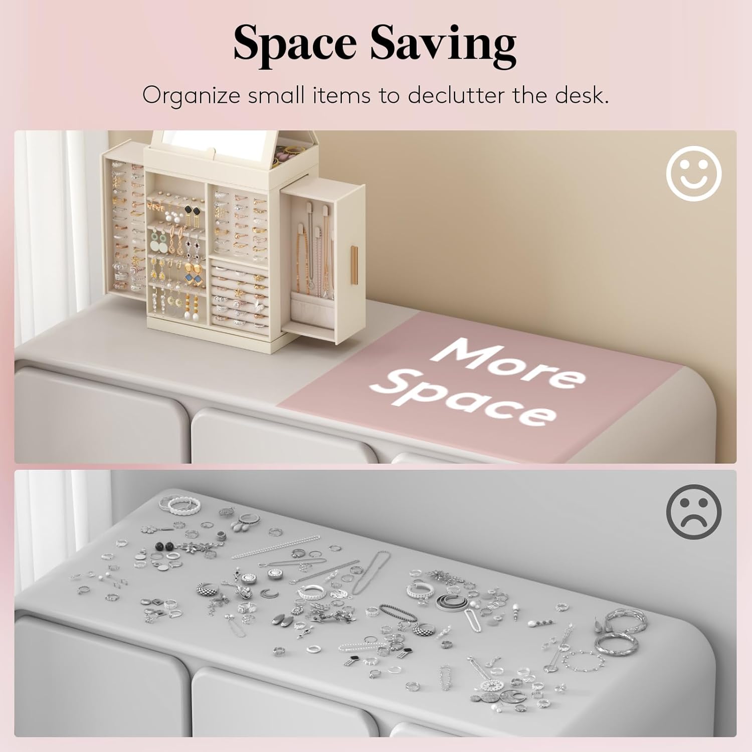 Lifewit 360° Rotating Jewelry Box, Top Magnetic Box wth Mirror, 2 Sides Plus 2 Large Drawers, Jewelry Organizer and Storage Case for Ring Necklace Earring Bracelet, Gift Idea, Creamy White