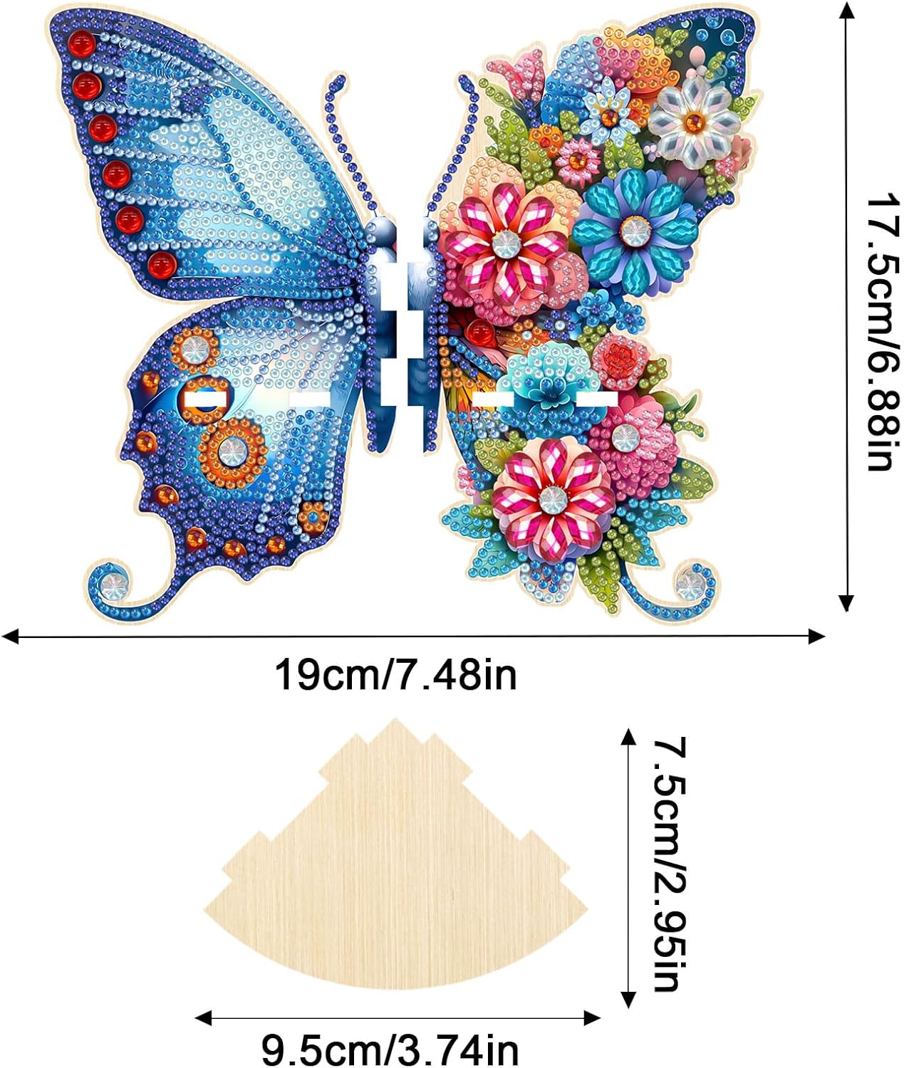 BAYUNOE Corner Shelf Wall Mounted Diamond Art Painting Butterfly Love Wall Shelves for Storage Wood Hanging Shelves Display Bathroom Kitchen Bedroom Living Room (Flower Butterfly01) image 3