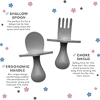 Vista 3 de Elli&Nooli Silicone Baby Utensils Set - 2 Count, Yellow - Star-Shaped Choke Guards for Constructive Eating - Spoon & Fork for Self Feeding
