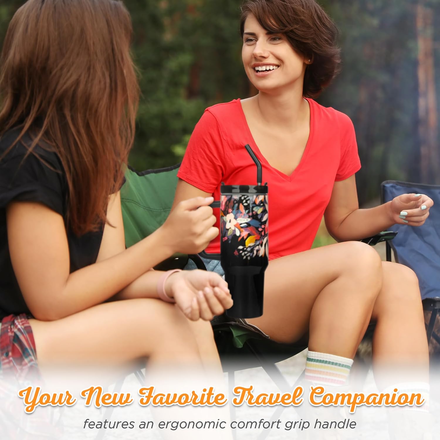 Christian Art Gifts Extra Large Stainless Steel Double Wall Vacuum Insulated Travel Tumbler for Women: Hope & Future Inspirational Scripture, Lid, Straw, Sturdy Handle, Black Multicolor Floral, 40 oz. - Image 7