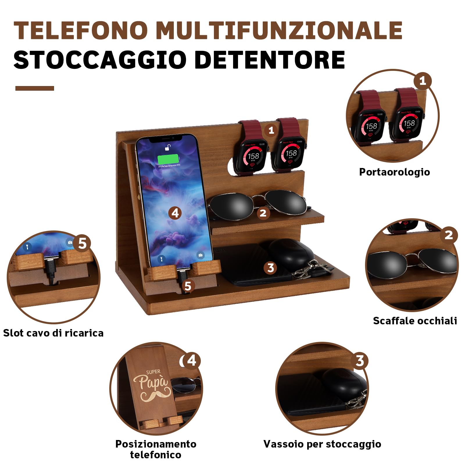 Prezent na Dzień Ojca dla taty, drewniana stacja dokująca do telefonu, stolik nocny, organizer, prezent urodzinowy, biurko, stacja dokująca, drewniany, prezent dla męża, prezent na Boże Narodzenie