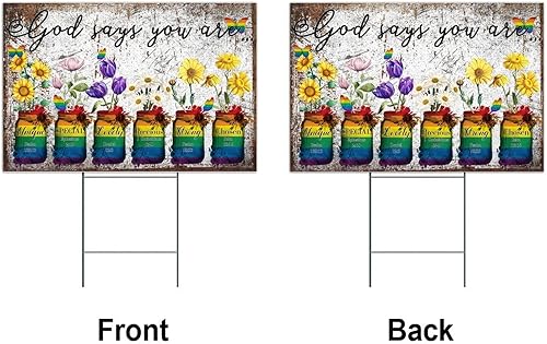 Miniatura 4 de Autravelco God Says You are Unique - Letrero de patio especial encantador de 12 x 18 pulgadas, LGBTQ religioso cristiano divertido con estacas para