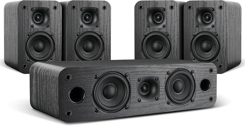 Sistema de cine en casa 5.0, parlantes con sonido envolvente de alta fidelidad | Potencia máxima de 230 W, claridad de diálogo, pasiva, veta de madera retro clásica, para TV/PC, requiere amplificador, cable no incluido