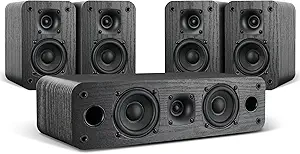 Saiyin 5.0 Home Theater System, 100w HiFi Surround Sound Speakers with Stereo Surround Sound and Classic Rretro Wood Grain for TV/PC, Passive, Amplifier or Receiver Required, Cable Not Included