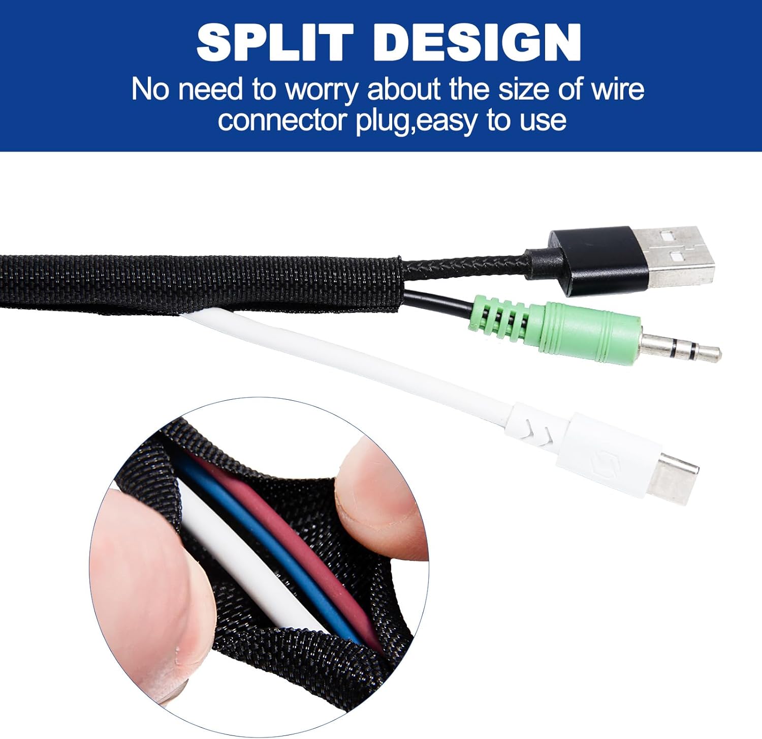 Split-Sleeve Wire Loom for High-Temperature Automotive Harness and Home Cable Management, 25ft - 1/2 inch Braided Cable Management Sleeve Cord Protector, Self-Wrapping Split Wire Loom