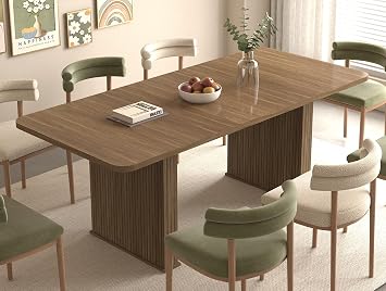 63"-79" Extendable Dining Room Table for 4-10, Wooden Expandable Kitchen Table with Double Robust Pedestal,Modern Farmhouse Rectangular Dinner Tables for Dining Room Kitchen Living Room,Brown