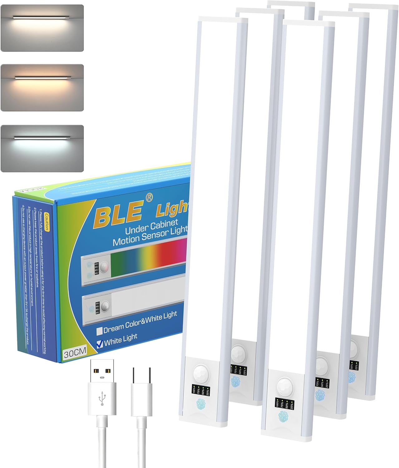 12inch Under Cabinet Lighting,54 LED Rechargeable Battery Operated Motion Sensor Light Indoor,Colors changable 6 Pack Dimmable Closet Lights,Cordless Under Counter Lights for Kitchen,Cupboard