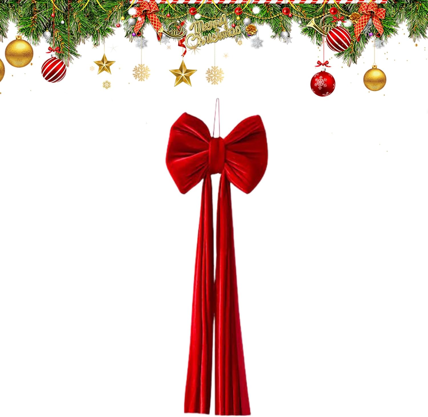 Giant Bow for Christmas Tree - Pre-Tied Large Reusable Ornament for Holiday Decor | Perfect for Indoor Homes, Doors, Front Staircases, Fences, Backdrops, and Seasonal Decorations