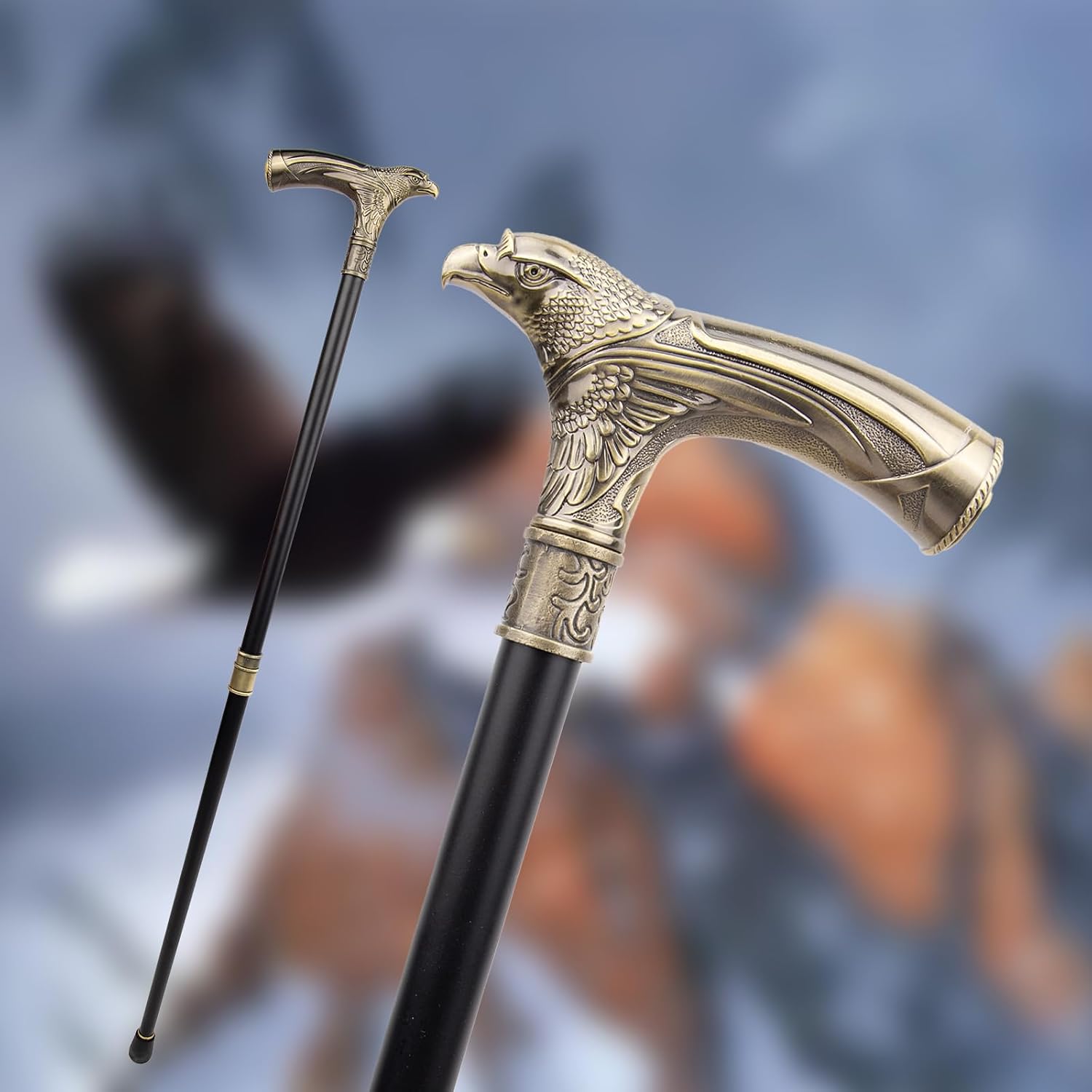 Coppery Eagle Head with Rhinestone Walking Stick Party Fashion Elegant Walking Stick Decorative Cospaly Cane Knob Crosier 90cm