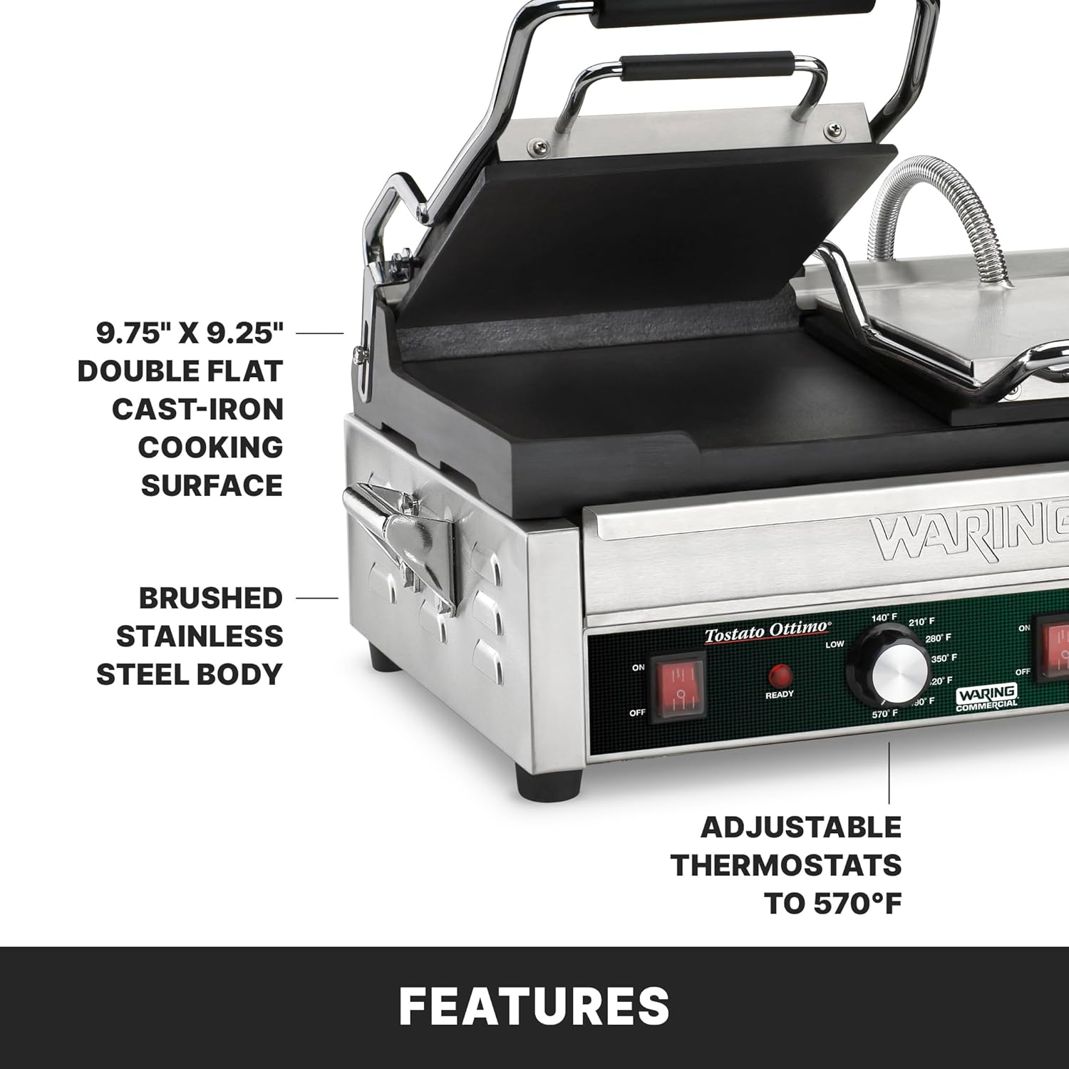 Waring Commercial Tostato Ottimo Dual Flat Toasting Grill 240V (17" x 9.25" cooking surface)