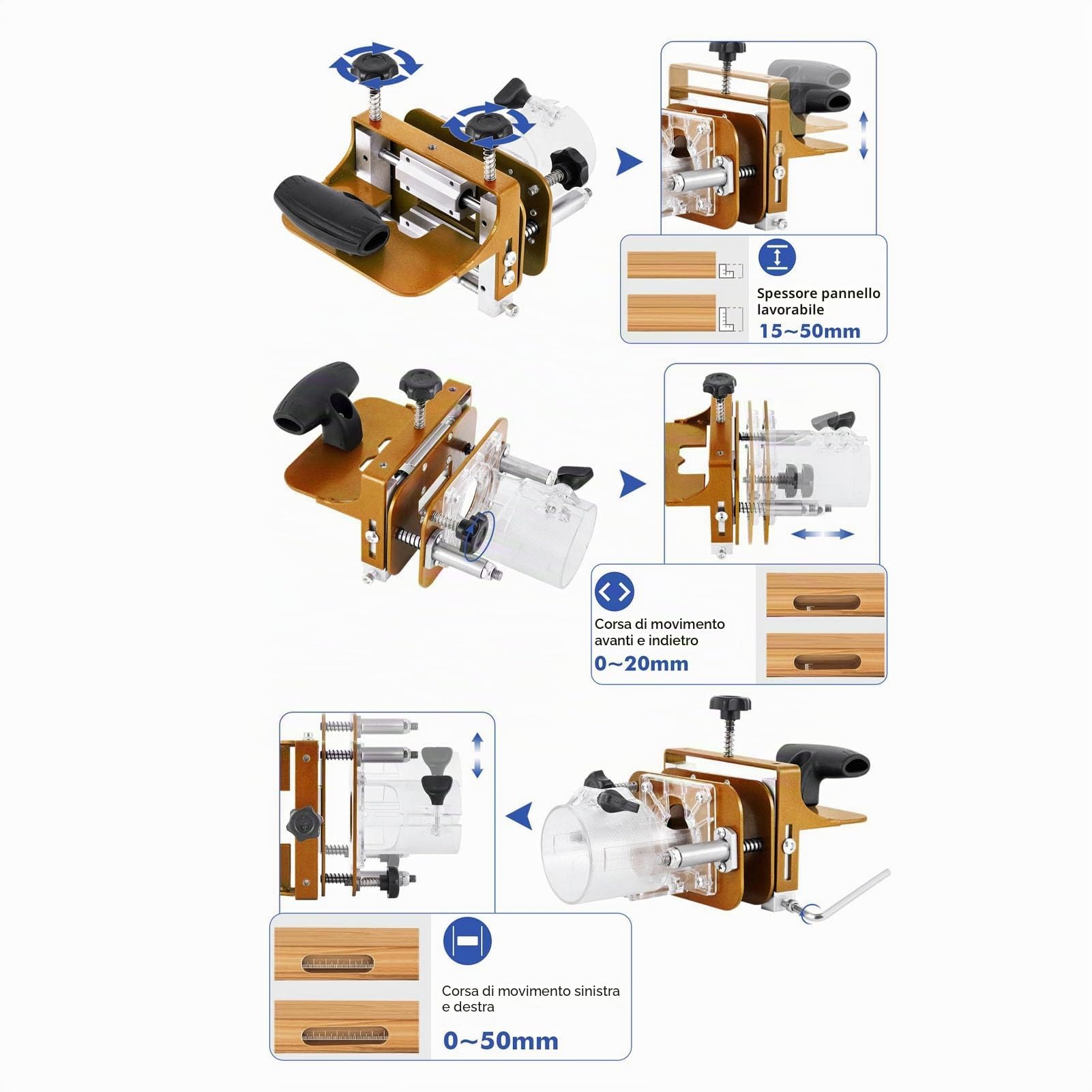 Mortasatrice 2 in 1, Acciaio Inossidabile, Larghezza Profondità Regolabile Altezza, Posizionatore Localizzatore di Scanalature per Router di Legno, per Progetti di Lavorazione