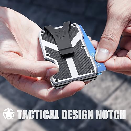 Miniatura 3 de DONWORD Minimalist Wallet for Men RFID Blocking Aluminum Wallet Carbon Fiber Card Case Metal Wallet Minimalist Front Pocket Card Holder Cash Strap