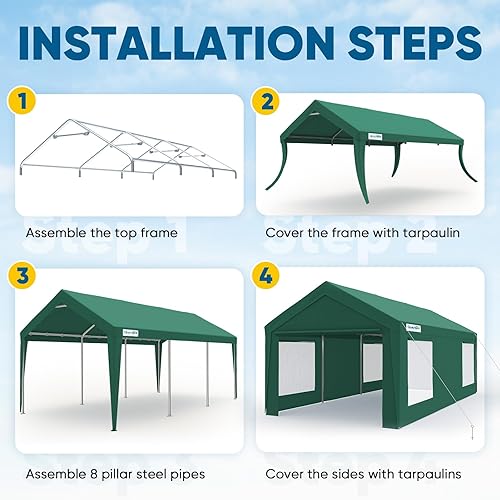 Miniatura 64 de Quictent Tienda de campaña galvanizada de alta resistencia de 10 x 20 pies para cochera, refugio de lancha con estructura reforzada, con borde