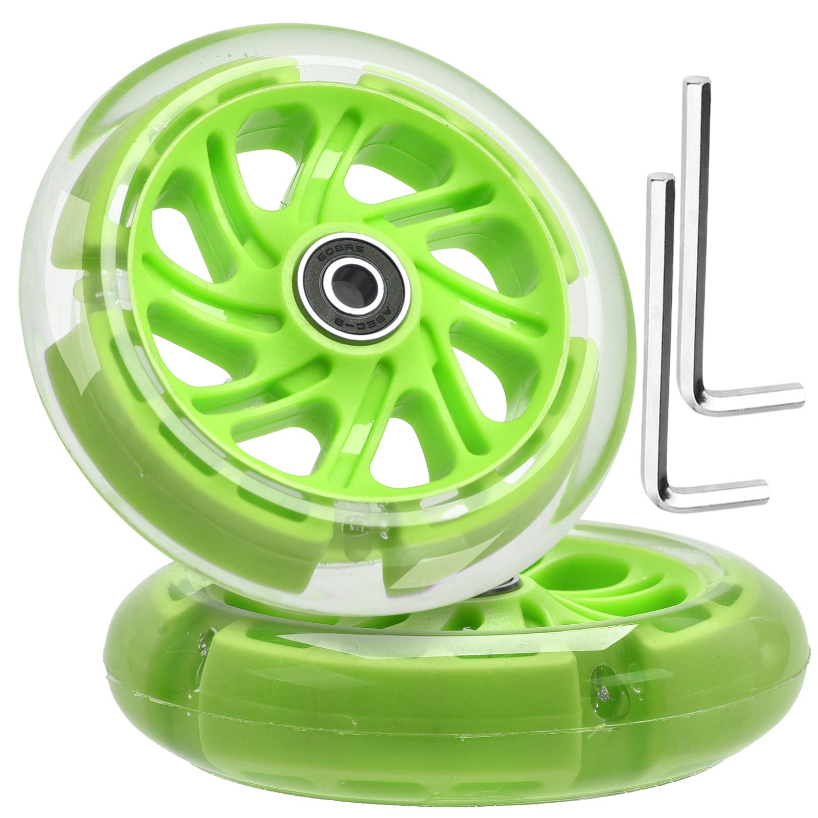 OTFAITP 120mm Light-up Kick Scooters Aperture 8mm Wheels Pair (Two Wheels), LED Scooter Bearing Skateboard Silent Flash Wheel Mini Scooter Rear Wheel Kids Foldable Micro Scooters (Green1)
