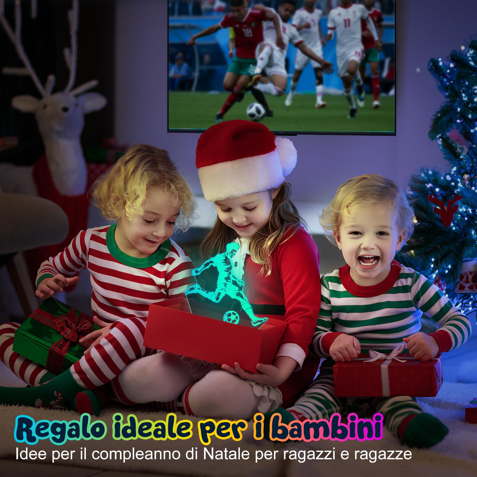 Lampada a illusione ottica a tema calcio per bambini e ragazzi, 16 colori modulabili, luce notturna 3D, decorazione per la cameretta dei bambini, regalo di compleanno per gli appassionati di calcio