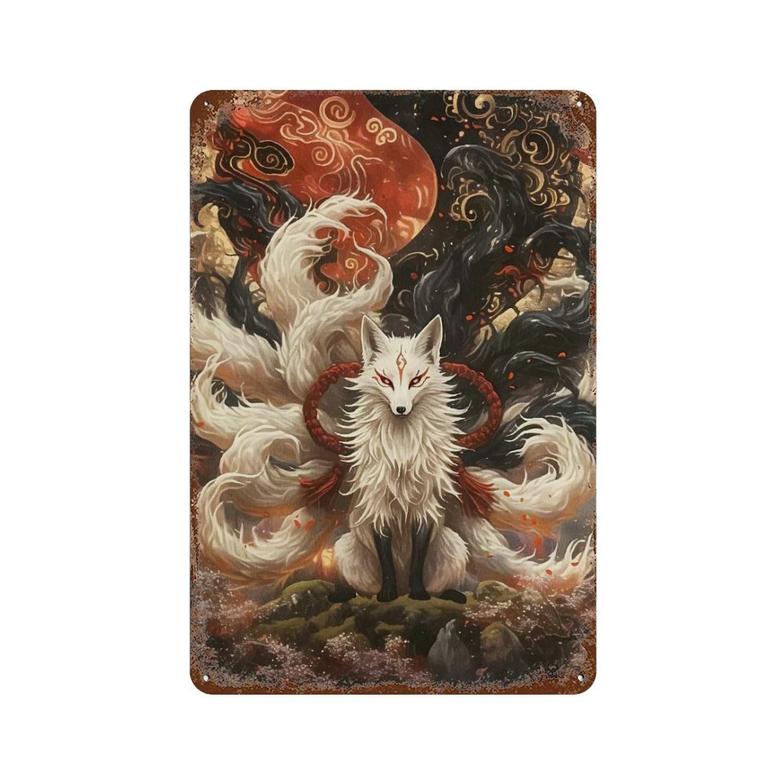 Nine-tailed Fox Animal Decorative Tin Sign 11.8"x7.9", Vintage Wall Decor for Basement, Hobby Room And Garage Decor