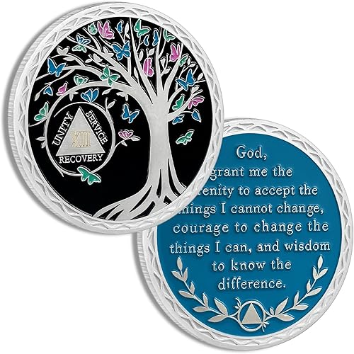 Miniatura 8 de Moneda de sobriedad de 2 años, chips AA y medallones del árbol de la vida, ficha de recuperación de sobriedad  Regalos de sobriedad para hombres y